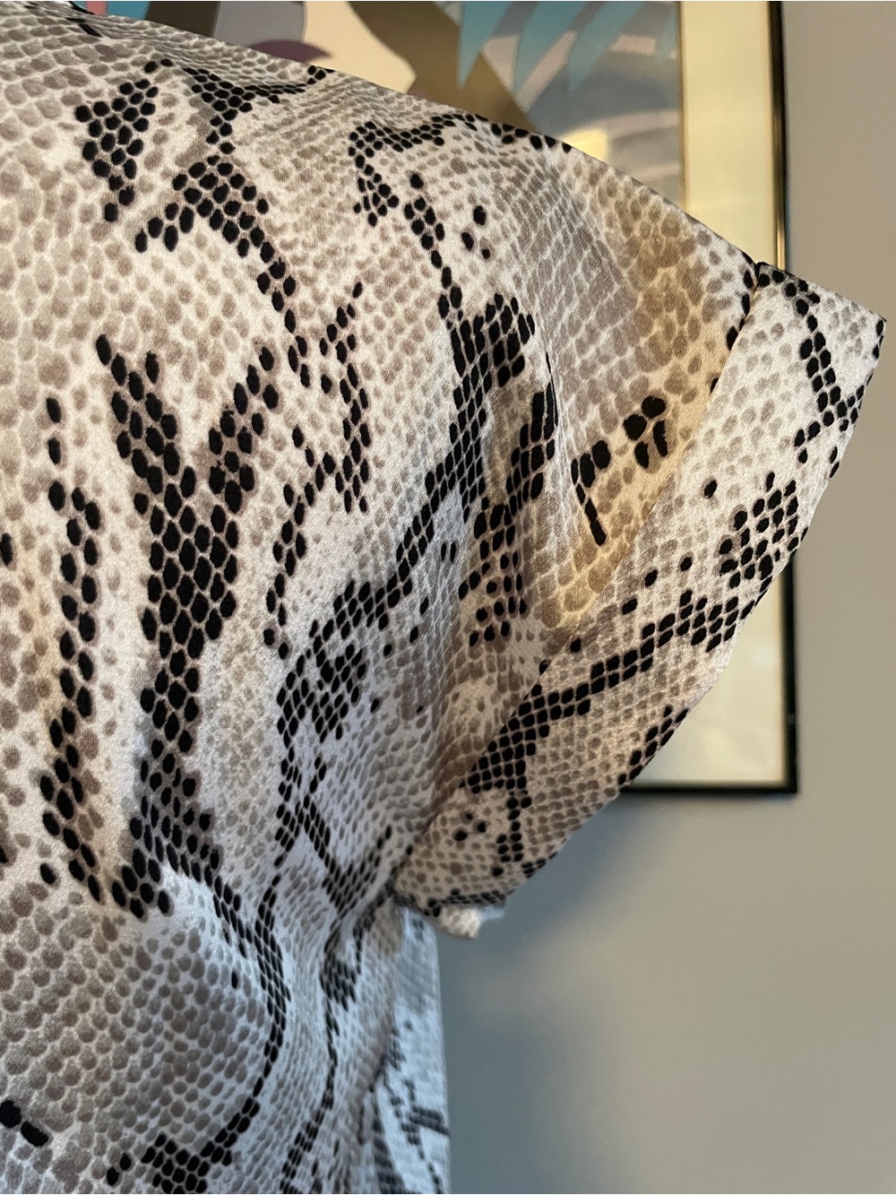 Express Snake Print V-Neck Short Sleeve Top - Gray/Black - Picture 7 of 10